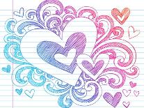 Valentine's Day Love & Hearts Sketchy Notebook Doodles Design Elements on Lined Sketchbook Paper Ba-blue67-Laminated Art Print