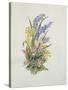 Bluebell posy with cowslips, dogroses and lily-Nell Hill-Stretched Canvas