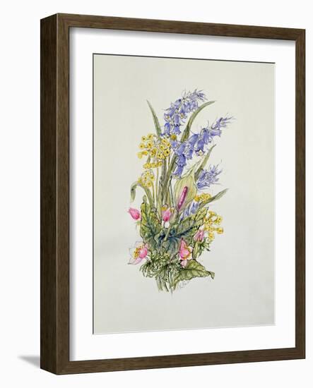 Bluebell posy with cowslips, dogroses and lily-Nell Hill-Framed Giclee Print