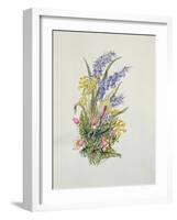 Bluebell posy with cowslips, dogroses and lily-Nell Hill-Framed Giclee Print