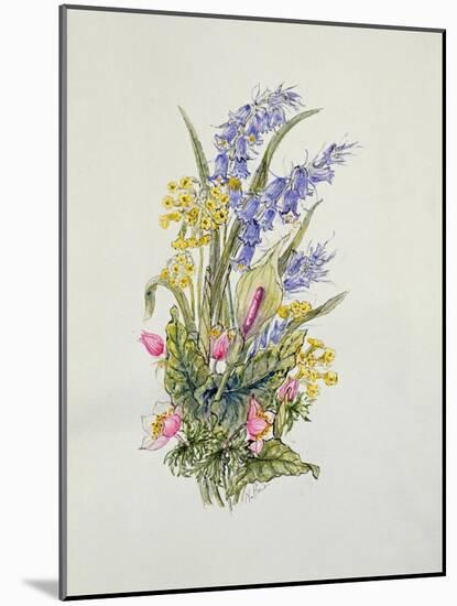 Bluebell posy with cowslips, dogroses and lily-Nell Hill-Mounted Giclee Print