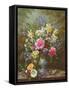 Bluebells, Daffodils, Primroses and Peonies in a Blue Vase-Albert-Charles Lebourg-Framed Stretched Canvas