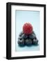 Blueberries and Raspberry on Blue Underground-Foodcollection-Framed Photographic Print