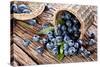 Blueberries Have Dropped from the Basket on an Old Wooden Table.-Volff-Stretched Canvas