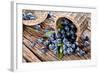 Blueberries Have Dropped from the Basket on an Old Wooden Table.-Volff-Framed Photographic Print