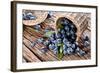 Blueberries Have Dropped from the Basket on an Old Wooden Table.-Volff-Framed Photographic Print