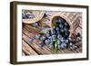 Blueberries Have Dropped from the Basket on an Old Wooden Table.-Volff-Framed Photographic Print