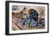 Blueberries Have Dropped from the Basket on an Old Wooden Table.-Volff-Framed Photographic Print