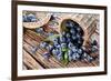 Blueberries Have Dropped from the Basket on an Old Wooden Table.-Volff-Framed Photographic Print