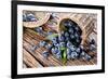 Blueberries Have Dropped from the Basket on an Old Wooden Table.-Volff-Framed Photographic Print