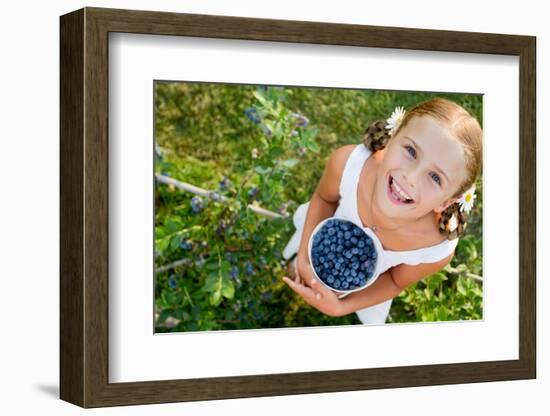 Blueberries, Summer, Child - Lovely Girl with Fresh Blueberries in the Garden-Gorilla-Framed Photographic Print