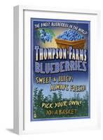 Blueberry Farm - Vintage Sign-Lantern Press-Framed Art Print