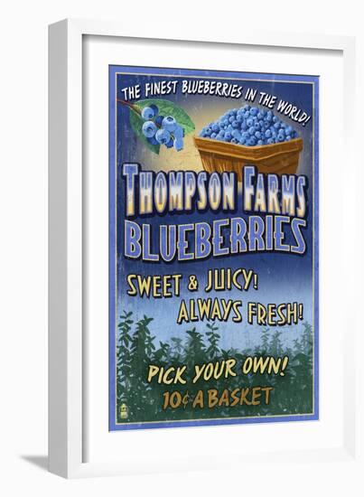 Blueberry Farm - Vintage Sign-Lantern Press-Framed Art Print
