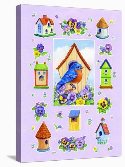 Bluebird and Pansies-Geraldine Aikman-Stretched Canvas