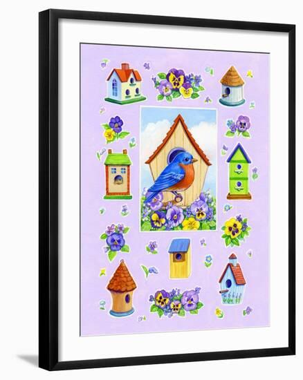 Bluebird and Pansies-Geraldine Aikman-Framed Giclee Print