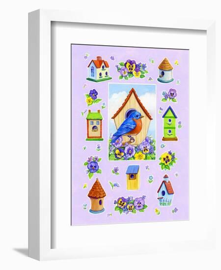 Bluebird and Pansies-Geraldine Aikman-Framed Giclee Print