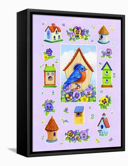 Bluebird and Pansies-Geraldine Aikman-Framed Stretched Canvas