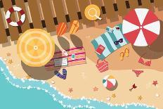 Summer Beach in Flat Design, Sea Side and Beach Items, Vector Illustration-BlueLela-Art Print