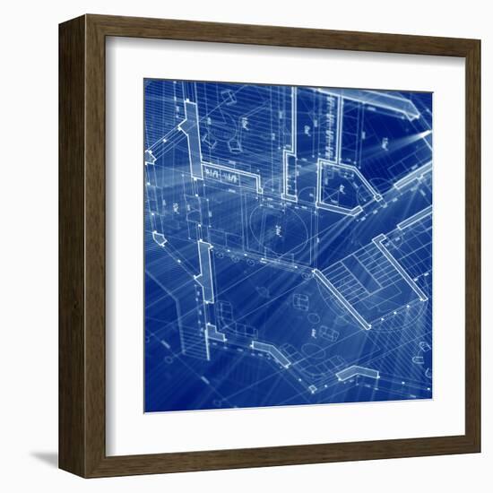 Blueprint - Architecture House Plan Background--Vladimir--Framed Art Print