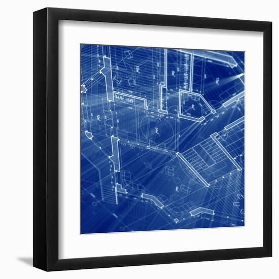 Blueprint - Architecture House Plan Background--Vladimir--Framed Art Print