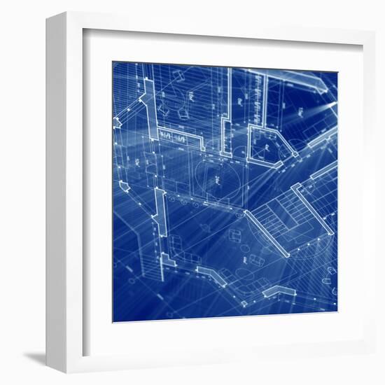 Blueprint - Architecture House Plan Background--Vladimir--Framed Art Print