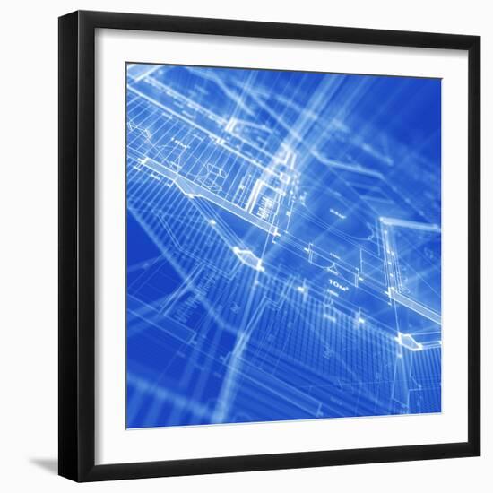 Blueprint - Architecture House Plan Background--Vladimir--Framed Art Print