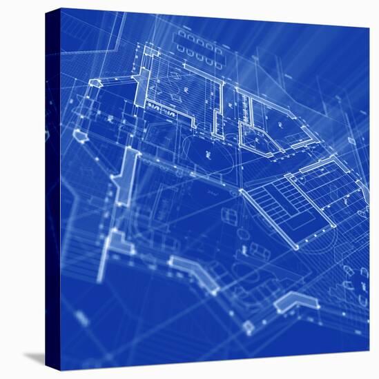 Blueprint - Architecture House Plan Background--Vladimir--Stretched Canvas