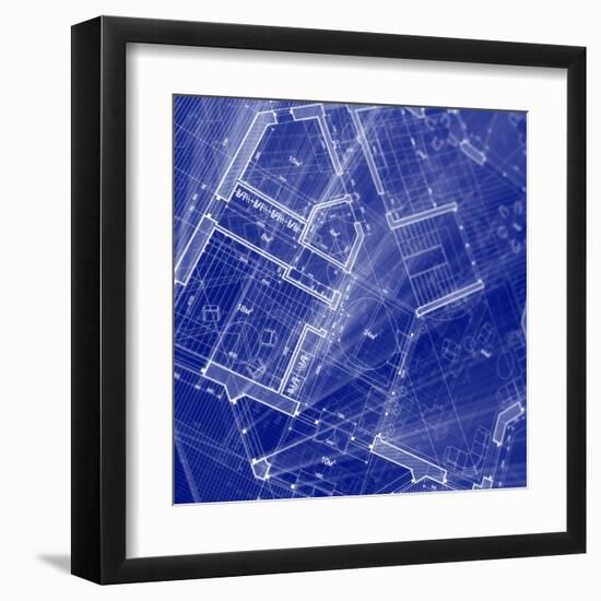 Blueprint - Architecture House Plan Background--Vladimir--Framed Art Print