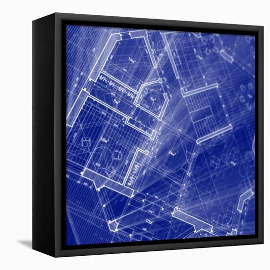 Blueprint - Architecture House Plan Background--Vladimir--Framed Stretched Canvas