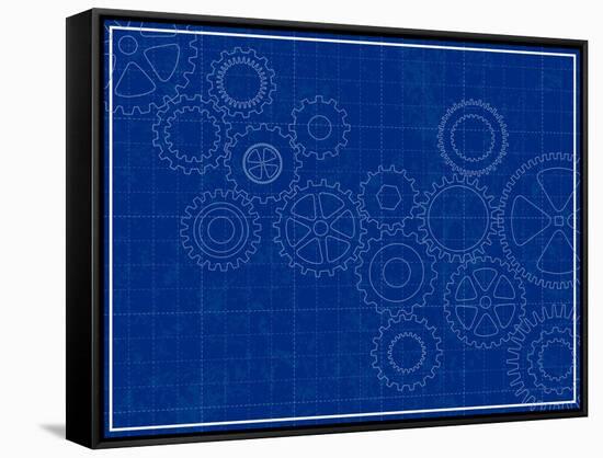 Blueprint Background with Cogs-adroach-Framed Stretched Canvas