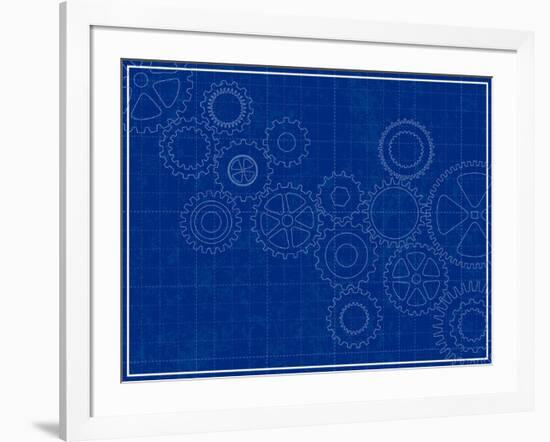 Blueprint Background with Cogs-adroach-Framed Art Print