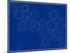 Blueprint Background with Cogs-adroach-Mounted Art Print