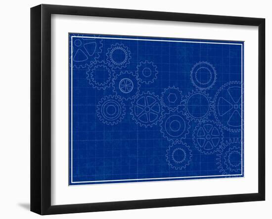 Blueprint Background with Cogs-adroach-Framed Art Print