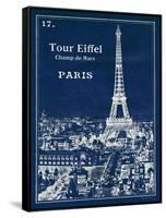 Blueprint Eiffel Tower-Sue Schlabach-Framed Stretched Canvas