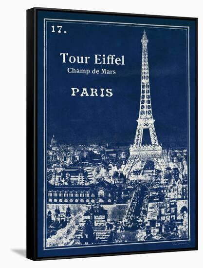 Blueprint Eiffel Tower-Sue Schlabach-Framed Stretched Canvas