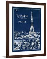 Blueprint Eiffel Tower-Sue Schlabach-Framed Art Print