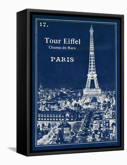 Blueprint Eiffel Tower-Sue Schlabach-Framed Stretched Canvas