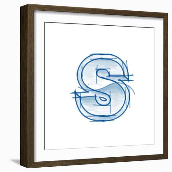 Blueprint Font Sketch - Letter S - Marker Drawing--Vladimir--Framed Art Print