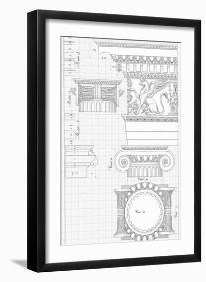 Blueprint - Hand Draw Sketch Ionic Architectural Order Based "The Five Orders of Architecture"--Vladimir--Framed Art Print