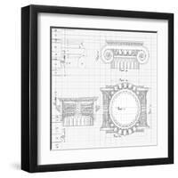 Blueprint - Hand Draw Sketch Ionic Architectural Order Based "The Five Orders of Architecture"--Vladimir--Framed Art Print