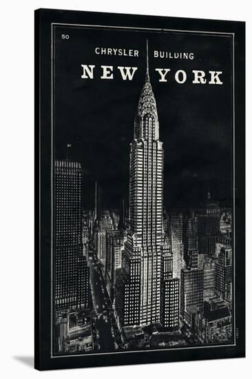 Blueprint Map New York Chrysler Building Black-Sue Schlabach-Stretched Canvas