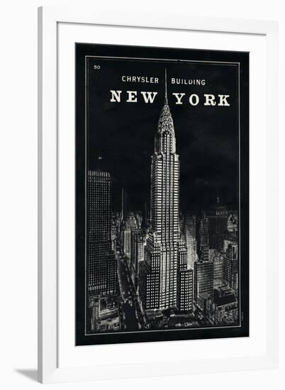 Blueprint Map New York Chrysler Building Black-Sue Schlabach-Framed Art Print