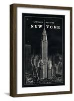 Blueprint Map New York Chrysler Building Black-Sue Schlabach-Framed Art Print