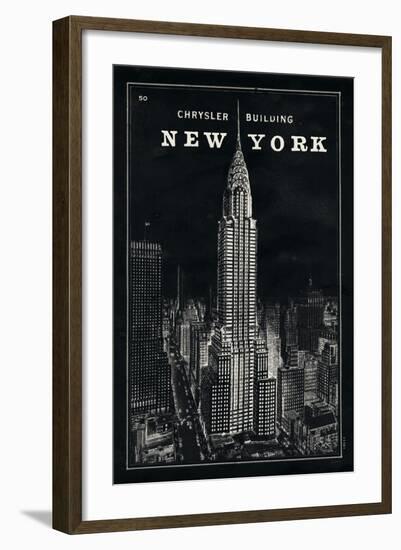 Blueprint Map New York Chrysler Building Black-Sue Schlabach-Framed Art Print