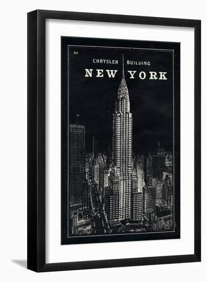 Blueprint Map New York Chrysler Building Black-Sue Schlabach-Framed Art Print