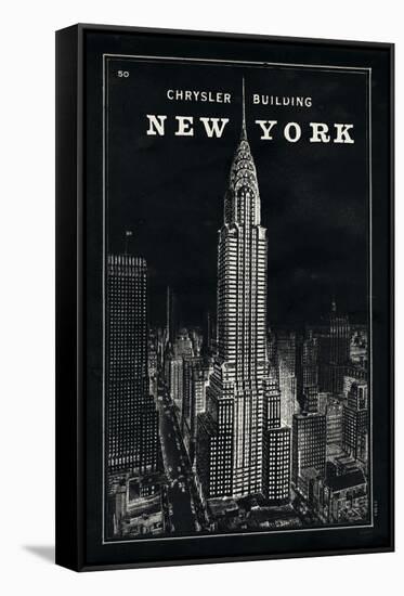 Blueprint Map New York Chrysler Building Black-Sue Schlabach-Framed Stretched Canvas