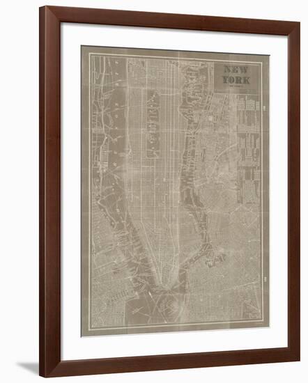 Blueprint Map New York Taupe-Sue Schlabach-Framed Art Print