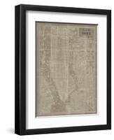 Blueprint Map New York Taupe-Sue Schlabach-Framed Art Print