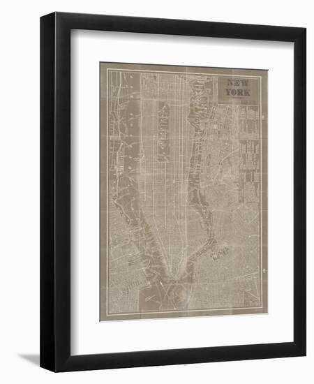 Blueprint Map New York Taupe-Sue Schlabach-Framed Art Print