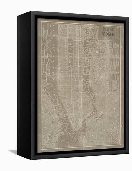 Blueprint Map New York Taupe-Sue Schlabach-Framed Stretched Canvas